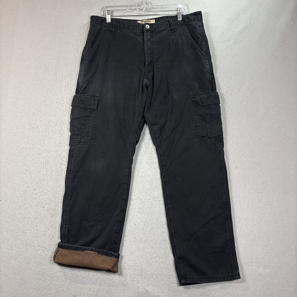 Wrangler Authentics Mens Fleece Lined Cargo Pants Black Cotton‎ Twill Work 36X32